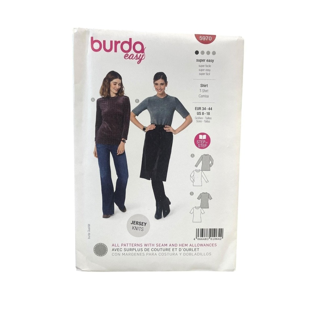 Burda Easy 5970 Shirt T-Shirt Top US 8-18 EUR 34-44 Stretch‎ Knit